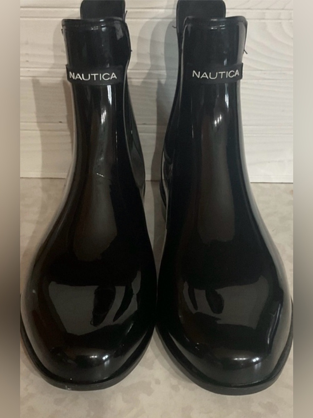Nautica Women's Chelsea Rain Boots. high-shine black rubber